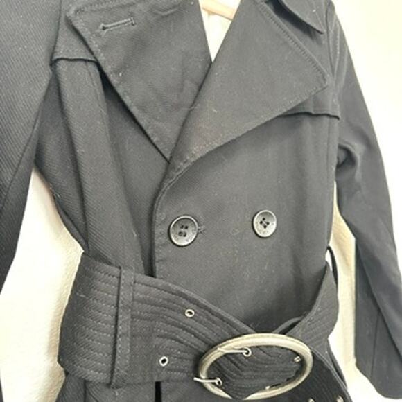 Via Spiga Black Trench Coat Girls Large Petite XS Small Belted Classic - Picture 3 of 5
